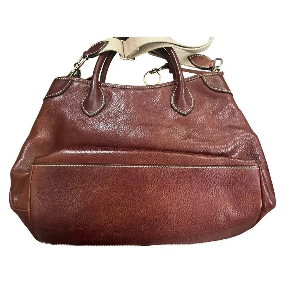 Dooney Bourke Florentine Vacchetta Leather Saddle Messenger Crossbody Bag Brown